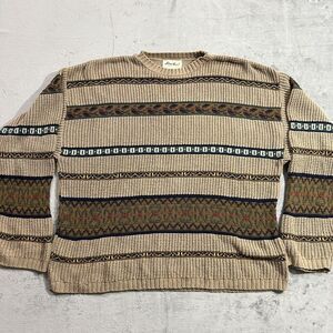 Eddie Bauer Knitted Sweater Mens L Brown Fair Isle USA Made VTG‎ 90s Oversized